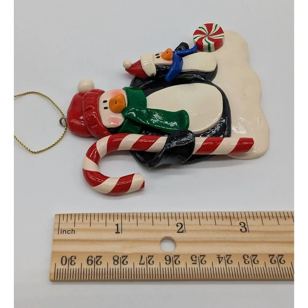 Polymer Clay Dough Penguins Christmas Ornament Mom Dad Child  Candy Cane